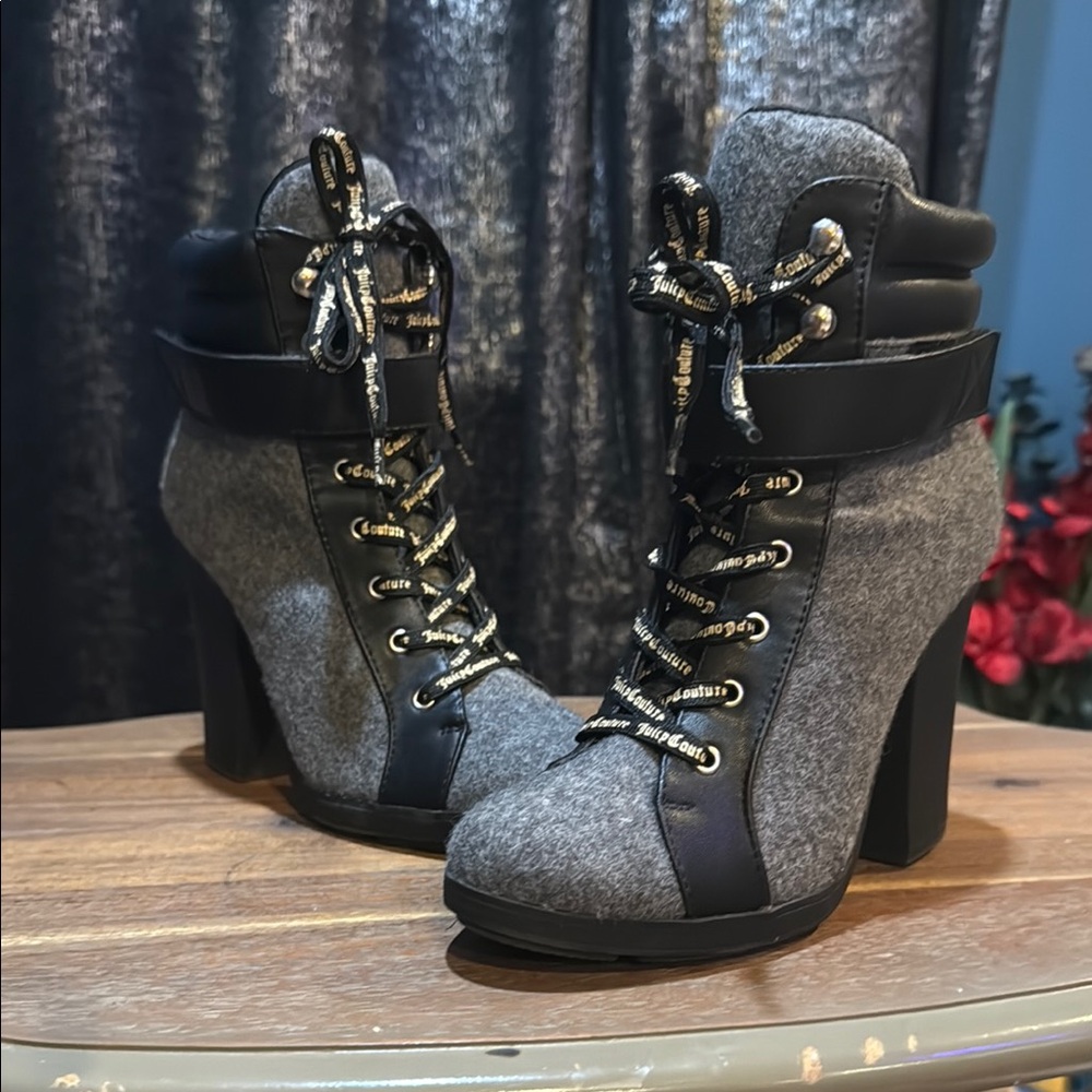 Stylish Women's Gray and Black Heeled Boots